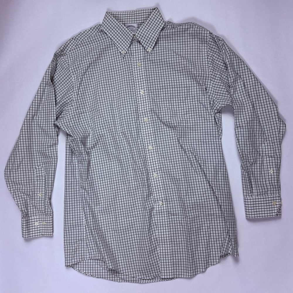 Brooks Brothers 1818 Regent Dress Shirt Mens 16 32/33 fits L Green White Check - Picture 1 of 6